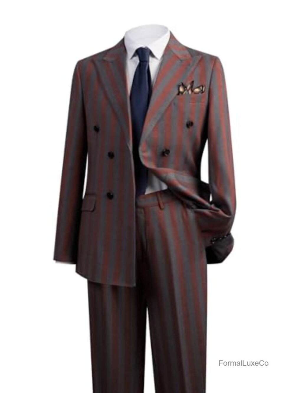 Men's 2-Piece Striped Double Breasted Peak Lapel Suit Set - Wedding Prom